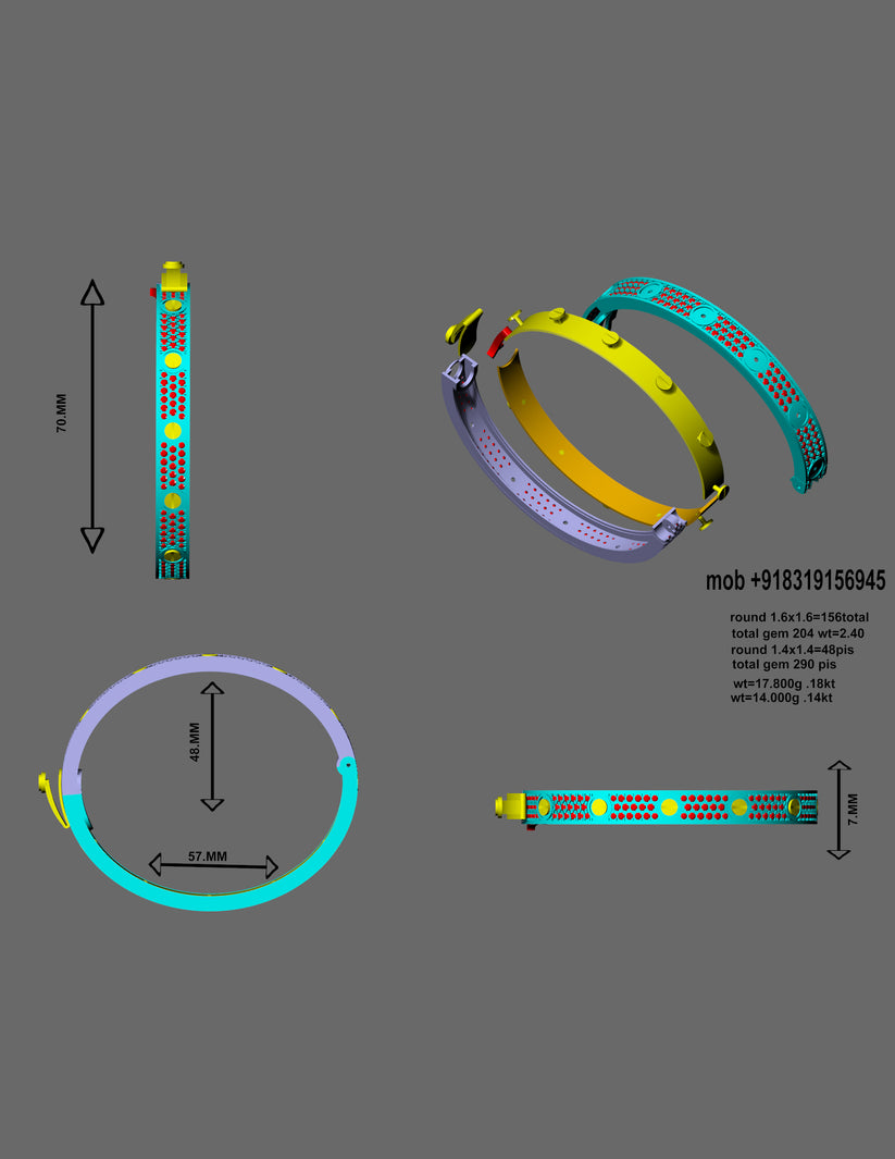 Elegant Gem-Studded Bracelet | Premium CAD Design – JewelryCrafto