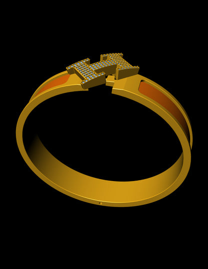 Hermes Inspired H Diamond Bangle CAD File Luxury Monogram Bracelet Design
