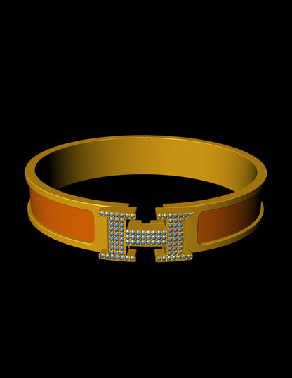 Hermes Inspired H Diamond Bangle CAD File Luxury Monogram Bracelet Design