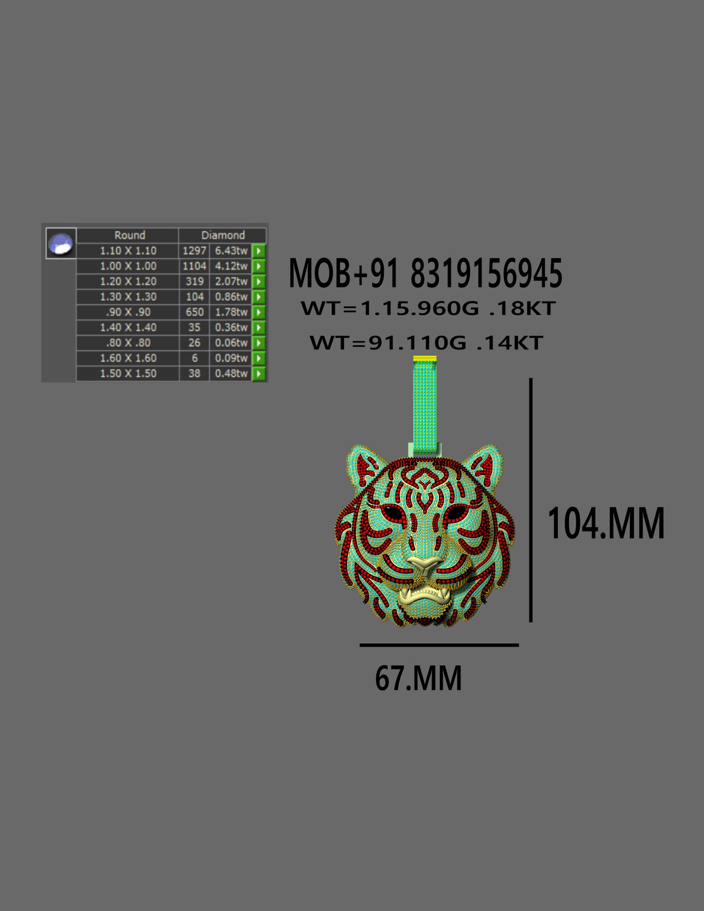 Tiger Guardian Luxury Pendant CAD