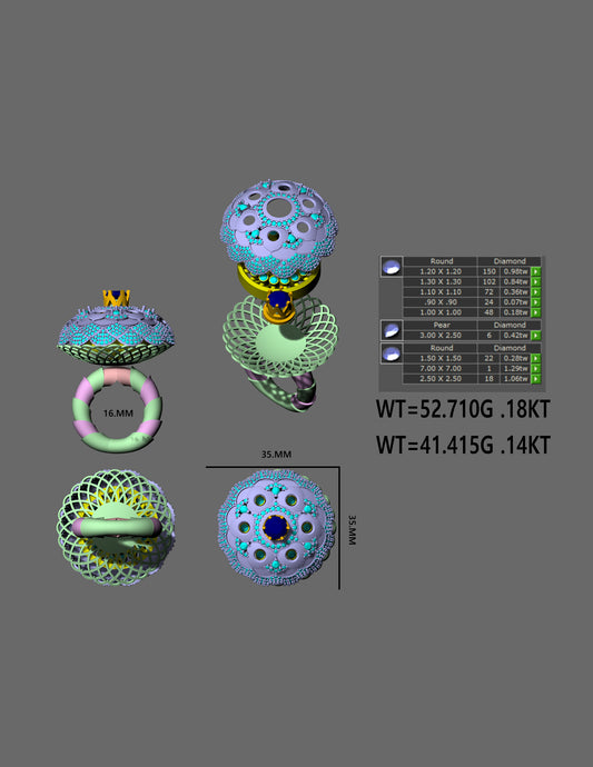 Evergreen Dome Petal Ring CAD