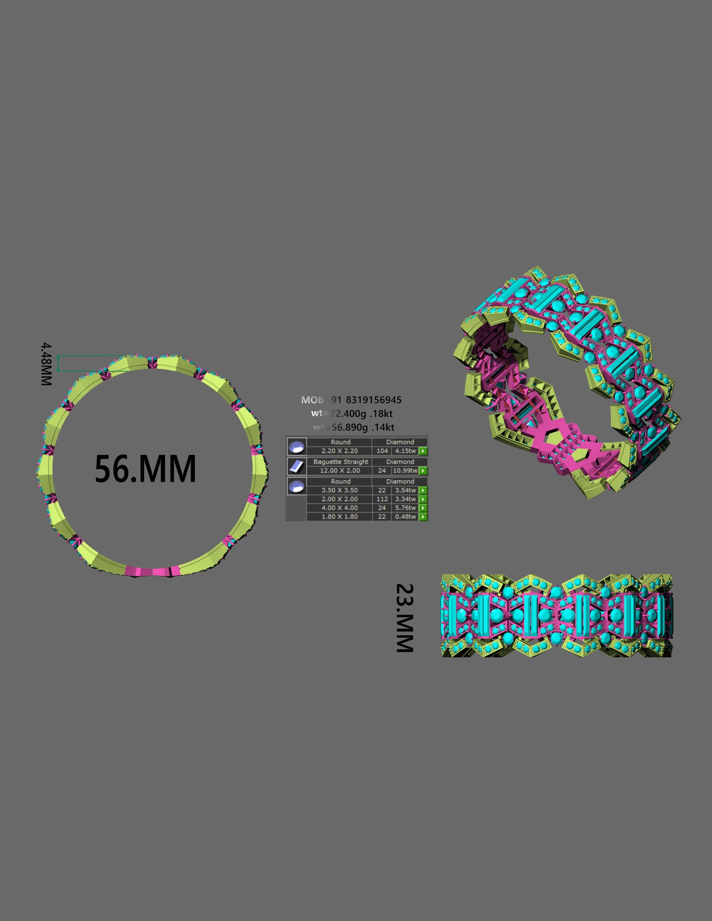 Flexible Gem Pattern Bracelet CAD