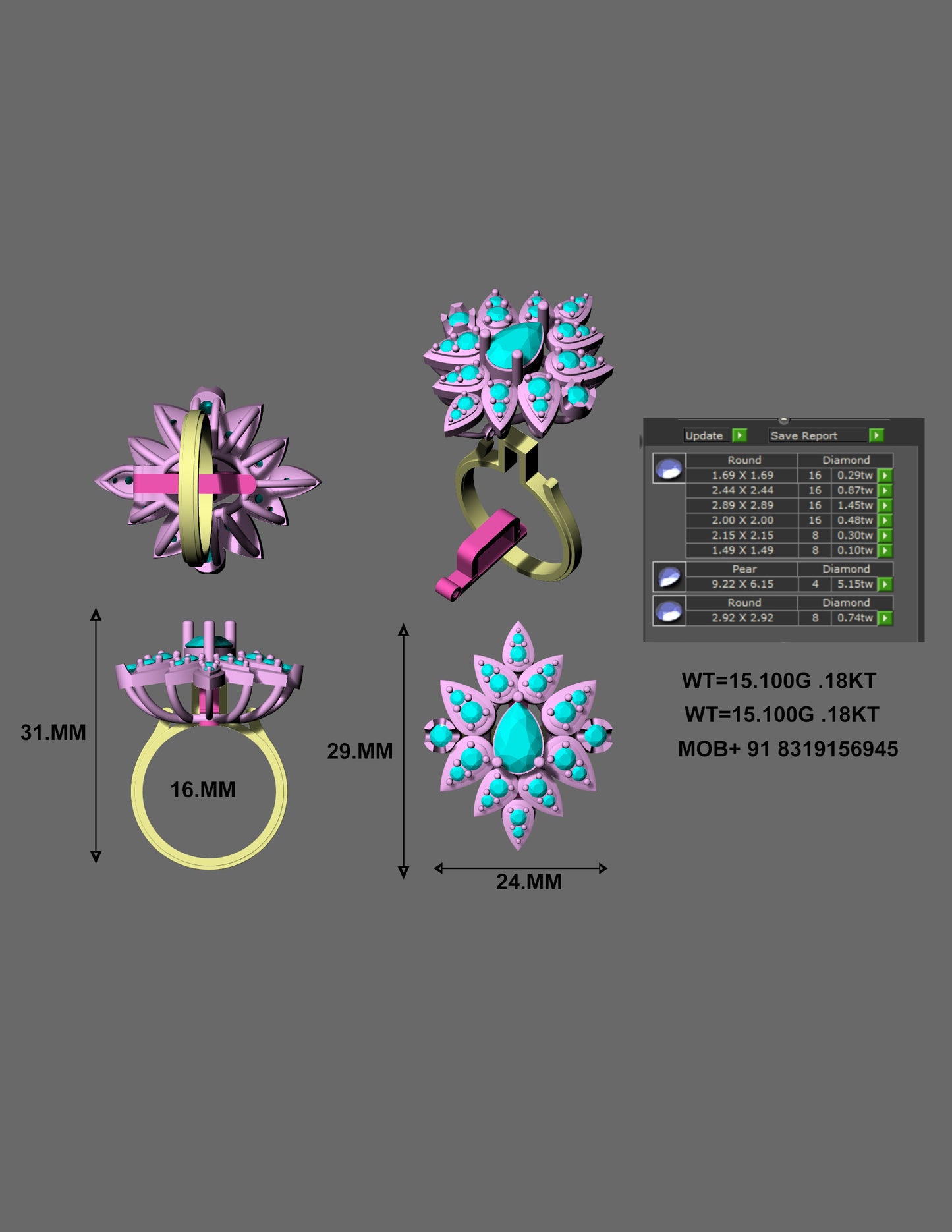 Majestic Petal Radiance Ring CAD Design