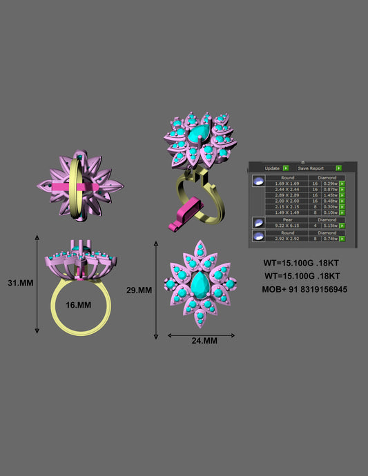 Majestic Petal Radiance Ring CAD Design