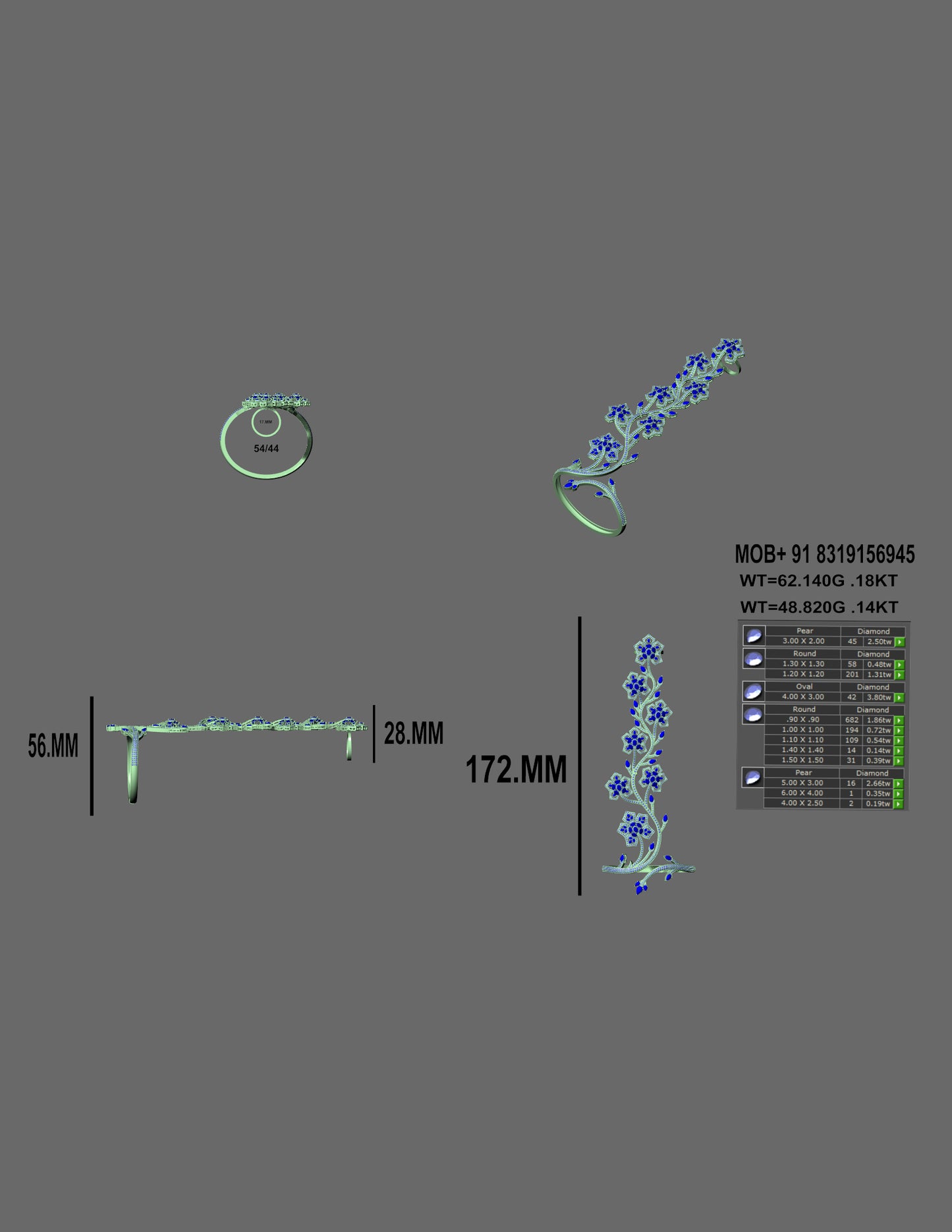 Floral Vine Diamond Ring Bracelet