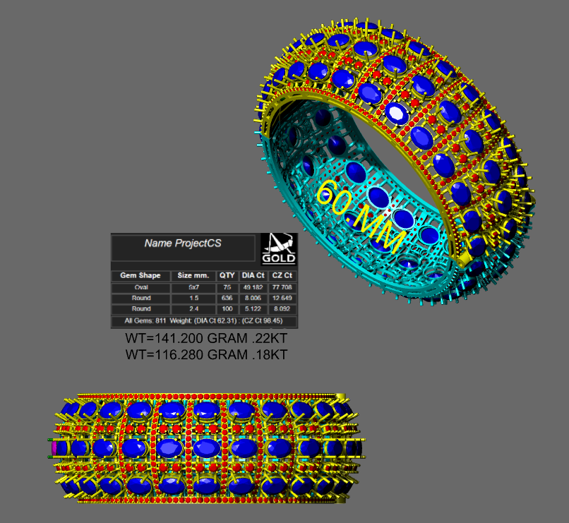 Lock mechanism oval Stone Wide Bangle CAD FILE