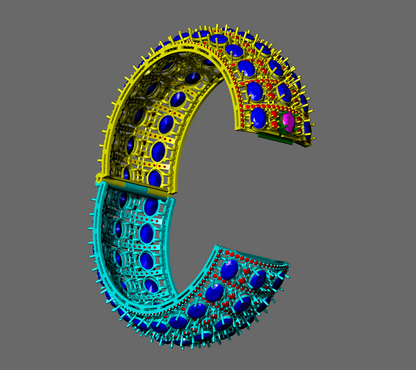 Lock mechanism oval Stone Wide Bangle CAD FILE