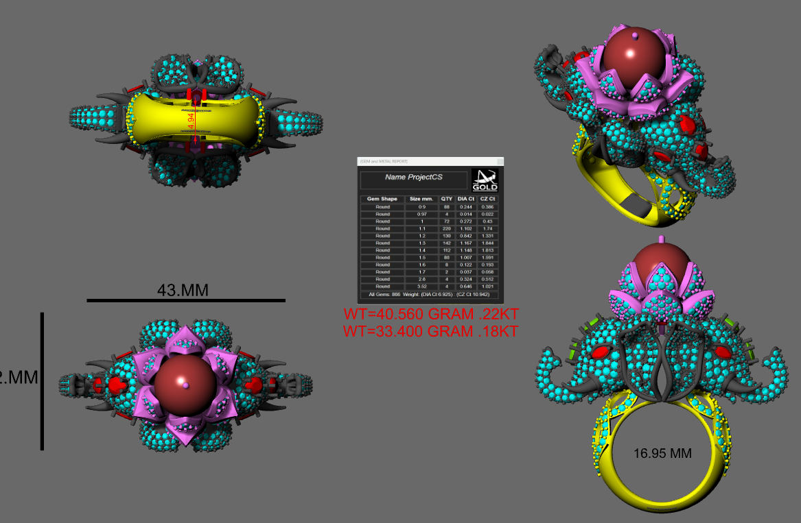Twin Elephant Head Daimond Set Ring CAD FILE