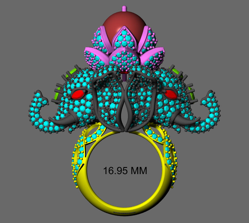 Twin Elephant Head Daimond Set Ring CAD FILE