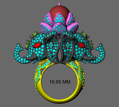 Twin Elephant Head Daimond Set Ring CAD FILE