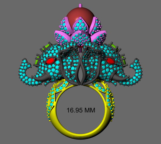 Twin Elephant Head Daimond Set Ring CAD FILE