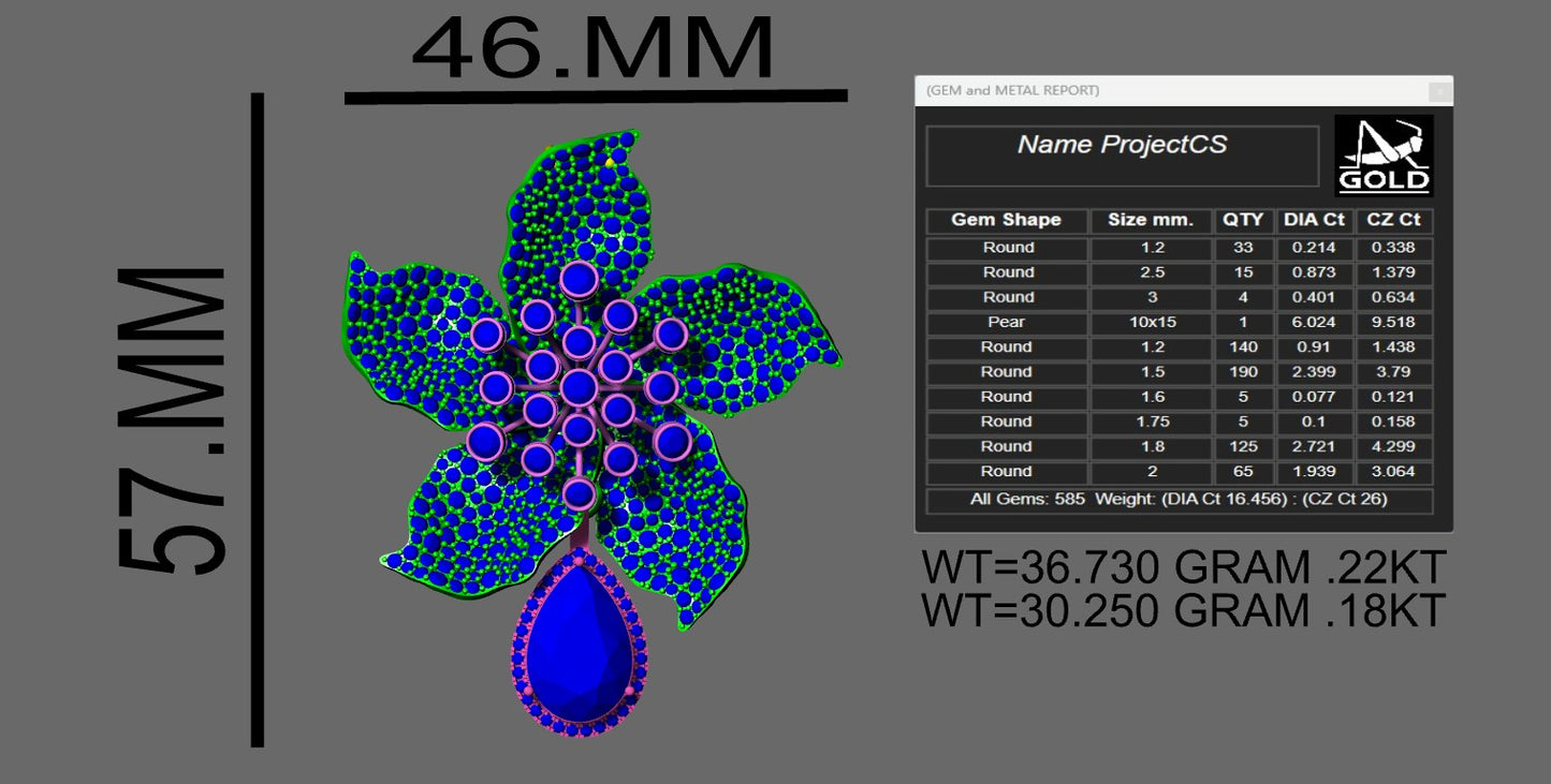 Diamond Leaf Brooch Pendant CAD FILE