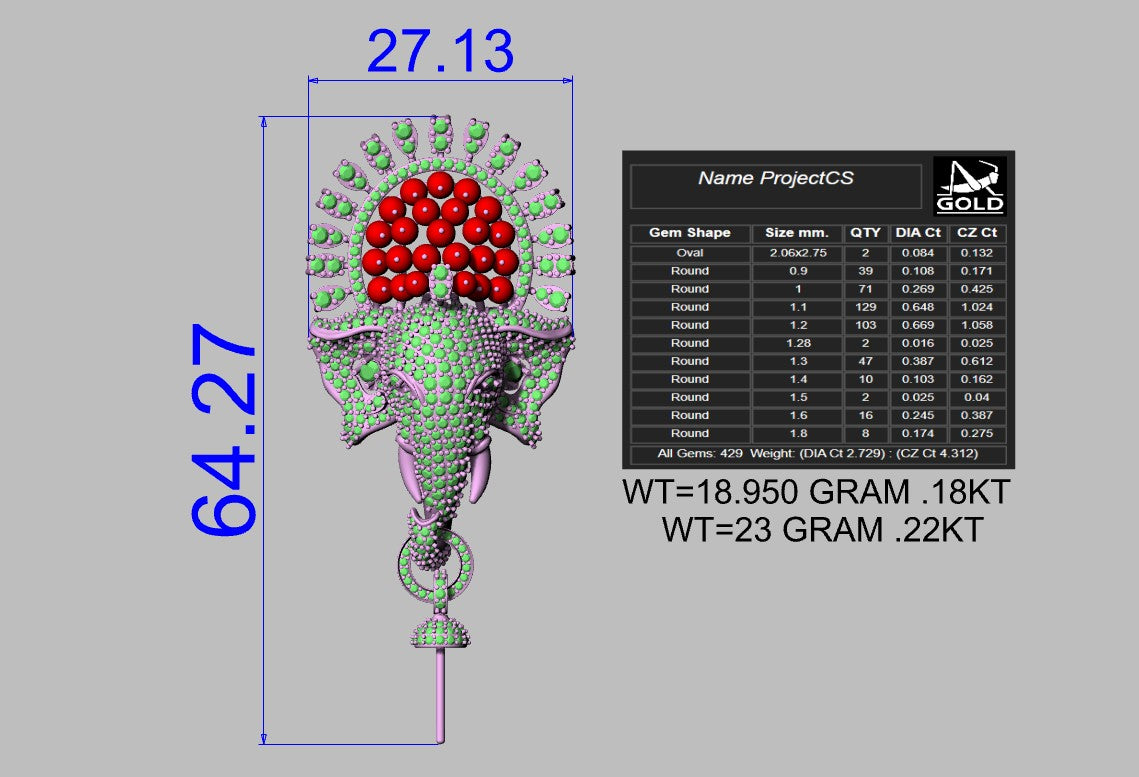 Elephant Temple Pendant CAD FILE