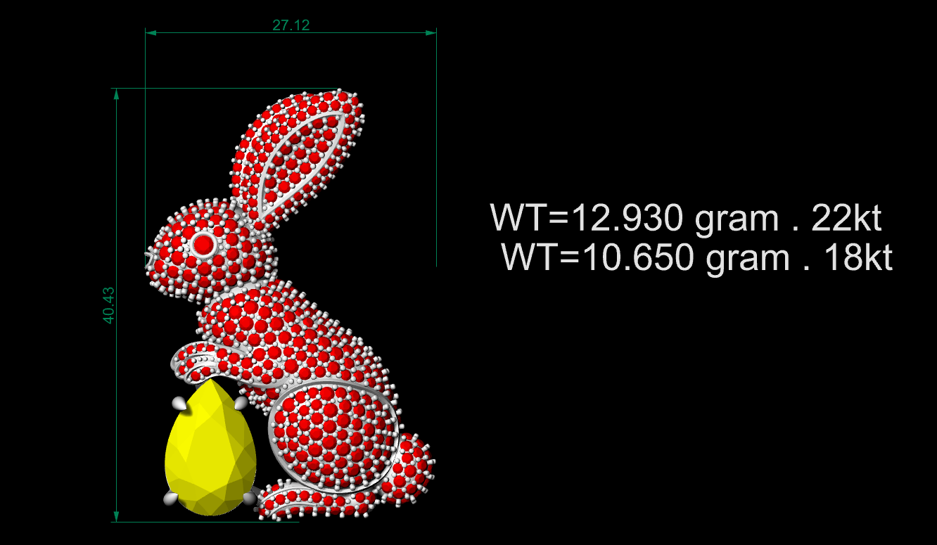 Rabbit Stone Set Brooch CAD FILE