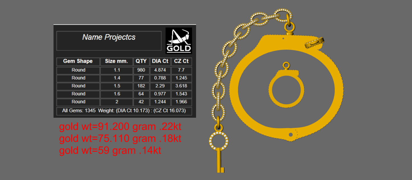 Handcuff Key Lock Mechanism daimond set Ring & Bracelet  CAD FILE