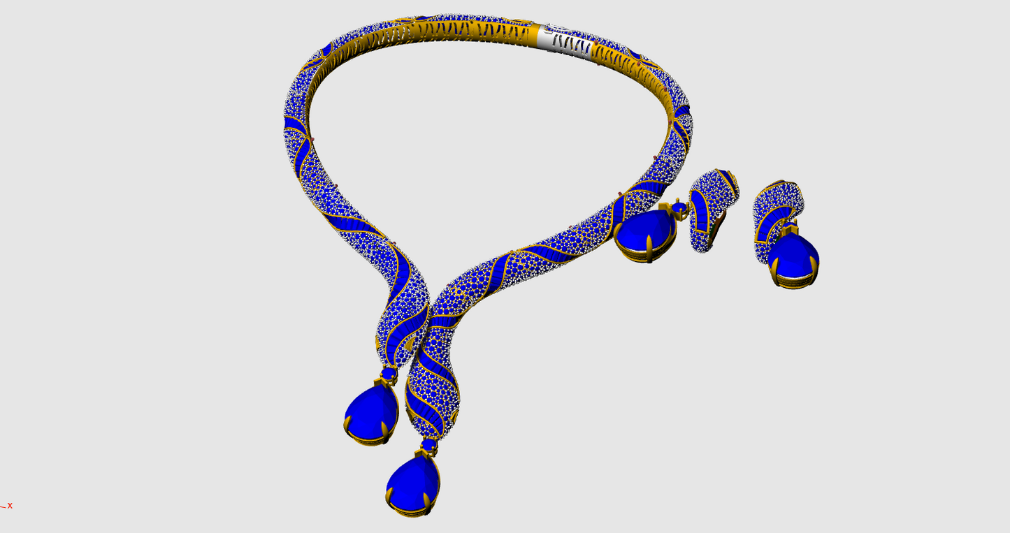 Serpenti Bend Necklace with full Daimond set Earring CAD FILE