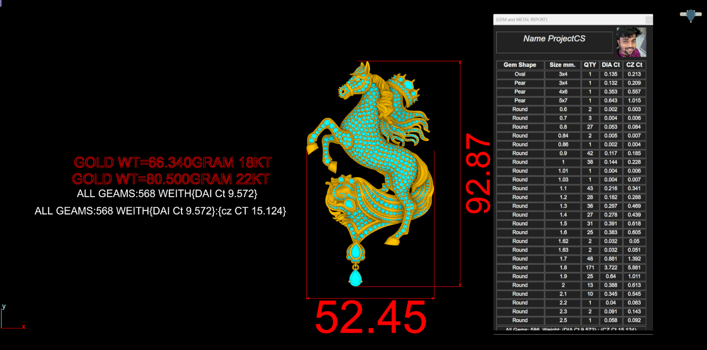 Horse Motif Daimond set Broch CAD FILE