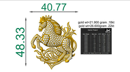Horse Daimond Set Gold+Broch CAD FILE