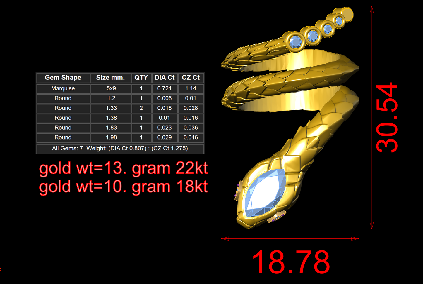 Snake Wrap  With Daimond Set Ring  CAD FLE