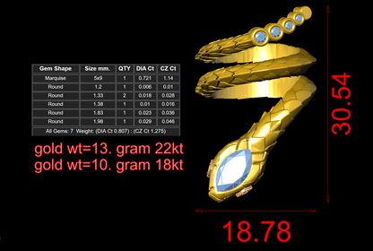 Snake Wrap  With Daimond Set Ring  CAD FLE