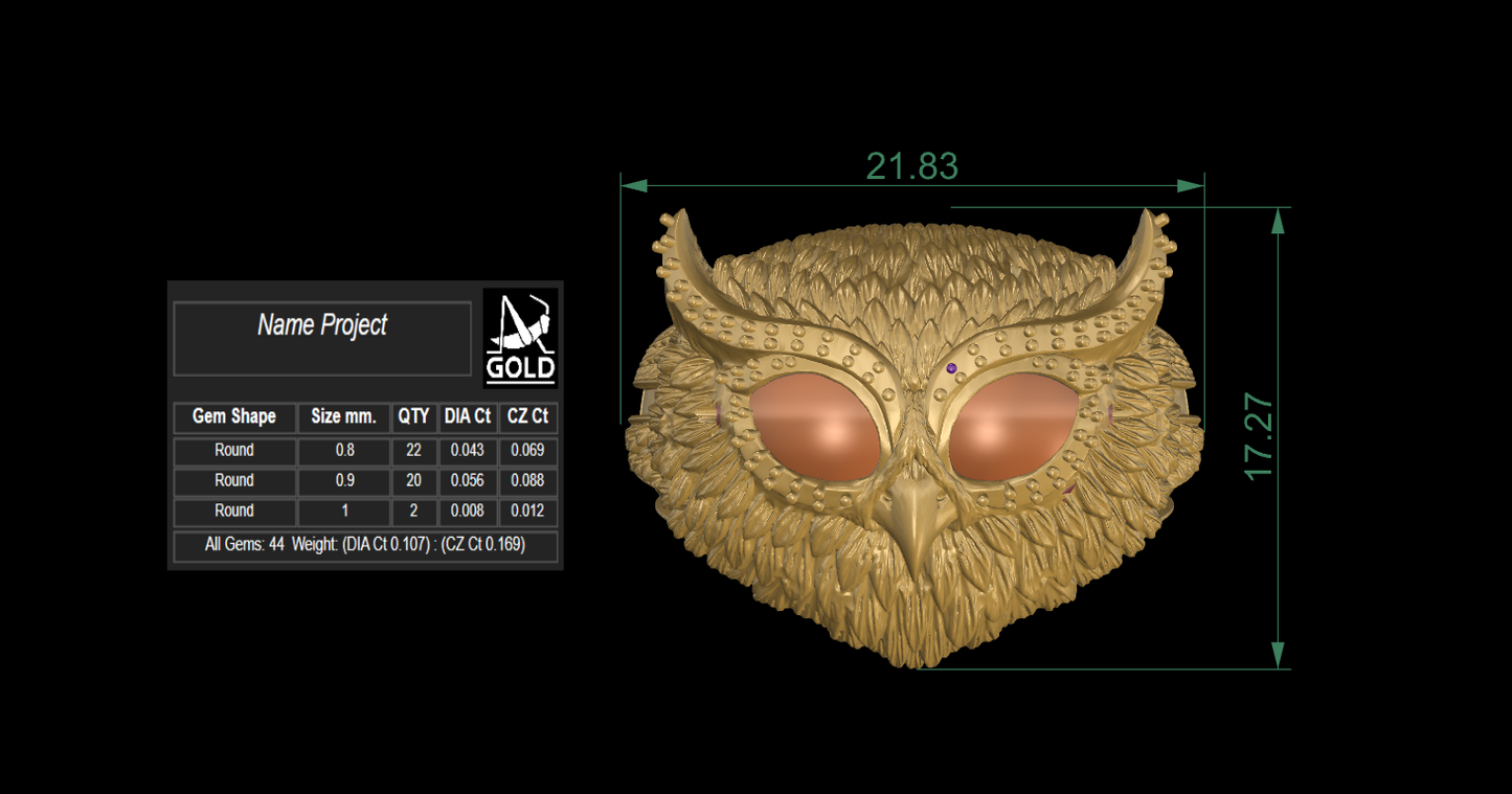 Owl Face Eyes Wings Mechanism Ring CAD FILE