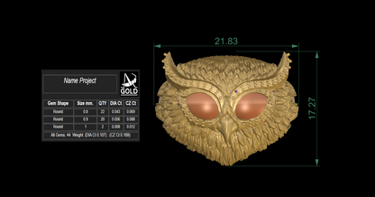Owl Face Eyes Wings Mechanism Ring CAD FILE