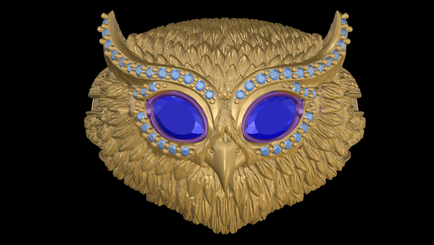 Owl Face Eyes Wings Mechanism Ring CAD FILE