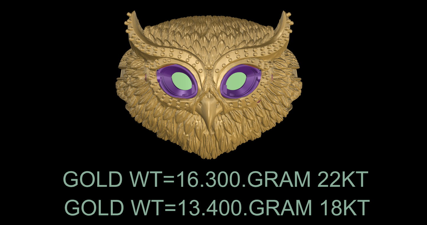 Owl Face Eyes Wings Mechanism Ring CAD FILE