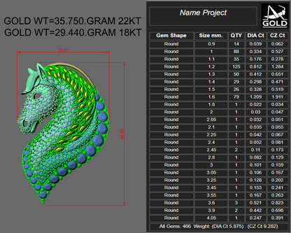 Horse Head Micro Pave With Daimond Set Pendent CAD FILE