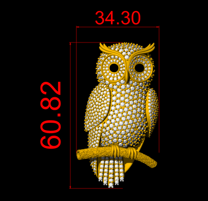 Pave Owl Brooch Gold With Diamond Set  CAD FILE