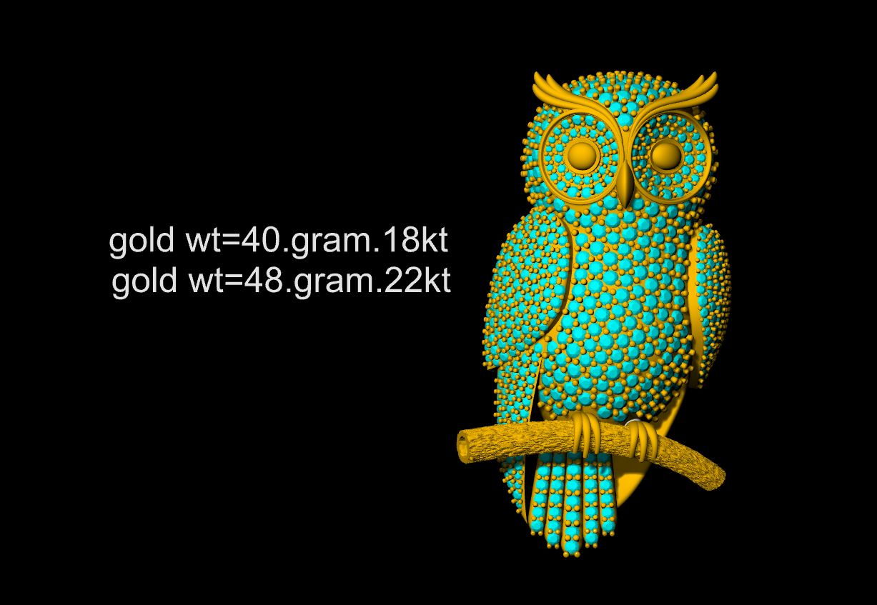 Pave Owl Brooch Gold With Diamond Set  CAD FILE
