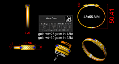 THREE WIRE OPENABLE DIAMOND BANGLE cad file