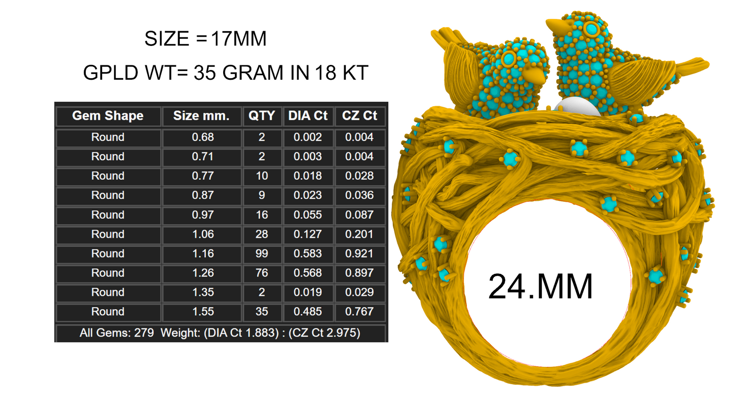 Bird Nest Nature Inspired Statement Ring 3DM & STL CAD FILE