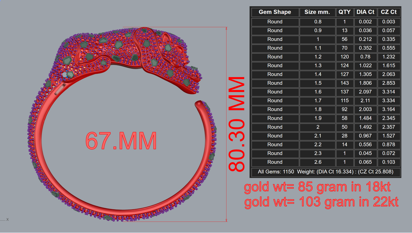 Panther Openable Bangle 3dm & stl CAD File