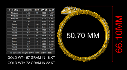 Snake Design Marquise Diamond Bracelet CAD FILE