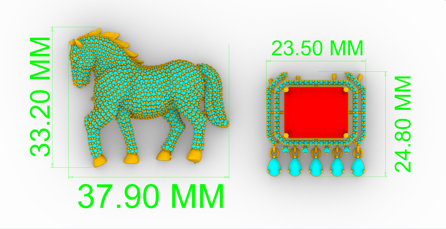 Horse Brooch Jewelry  3dm stl CAD FILE