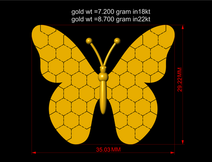 Flexible Butterfly Pendant Hexagon Pattern 3dm & stl cad file