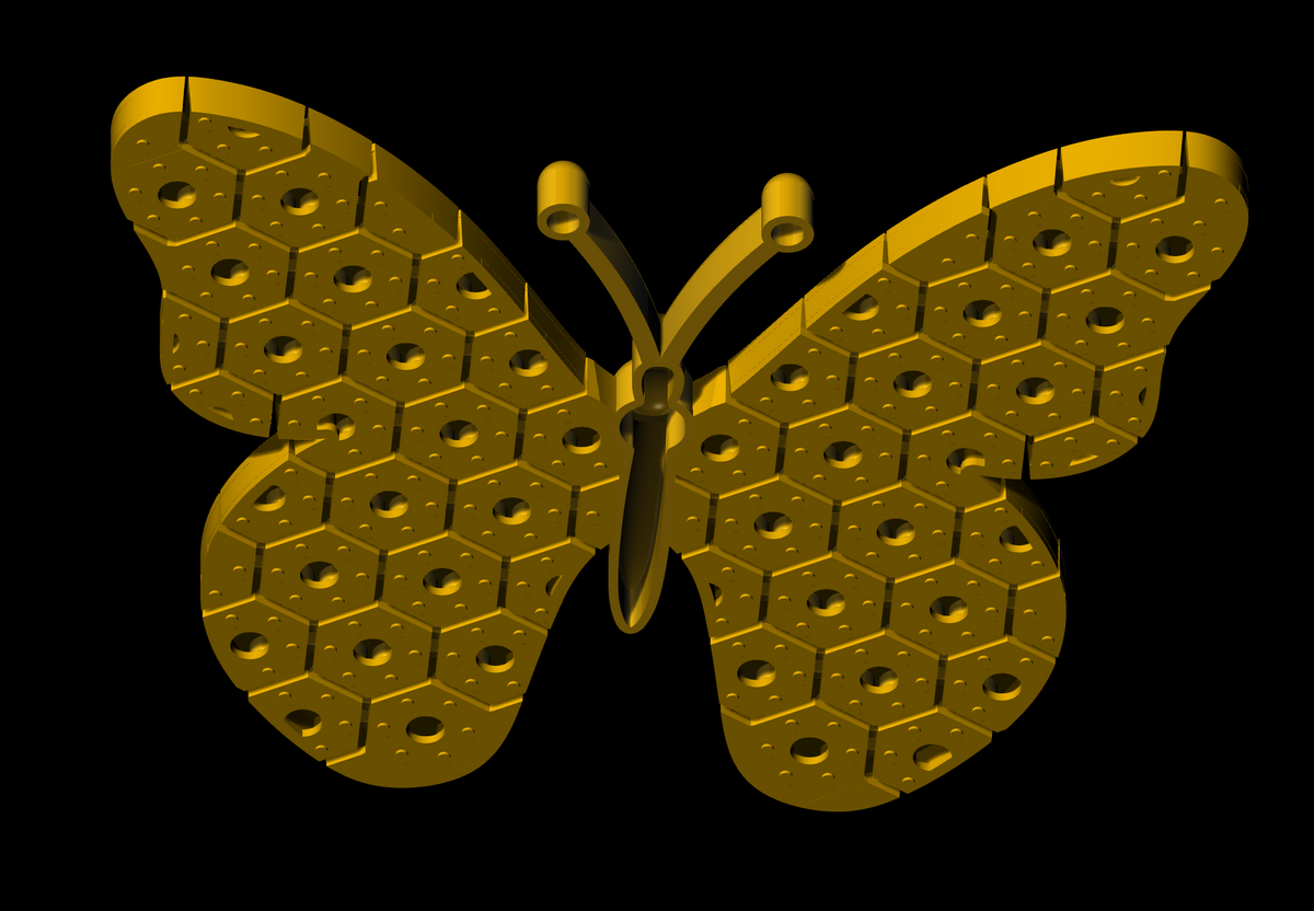 Flexible Butterfly Pendant Hexagon Pattern 3dm & stl cad file