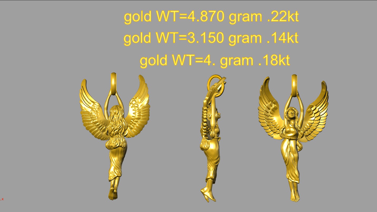 Angel Wing Lady Gold Pendant 3D gold & silvrer CAD FILE