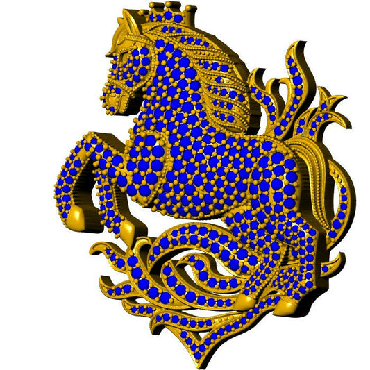Horse Daimond Set Gold+Broch CAD FILE