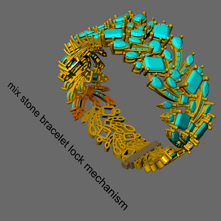 Mix Stone Bracelet with Lock Mechanism CAD FILE