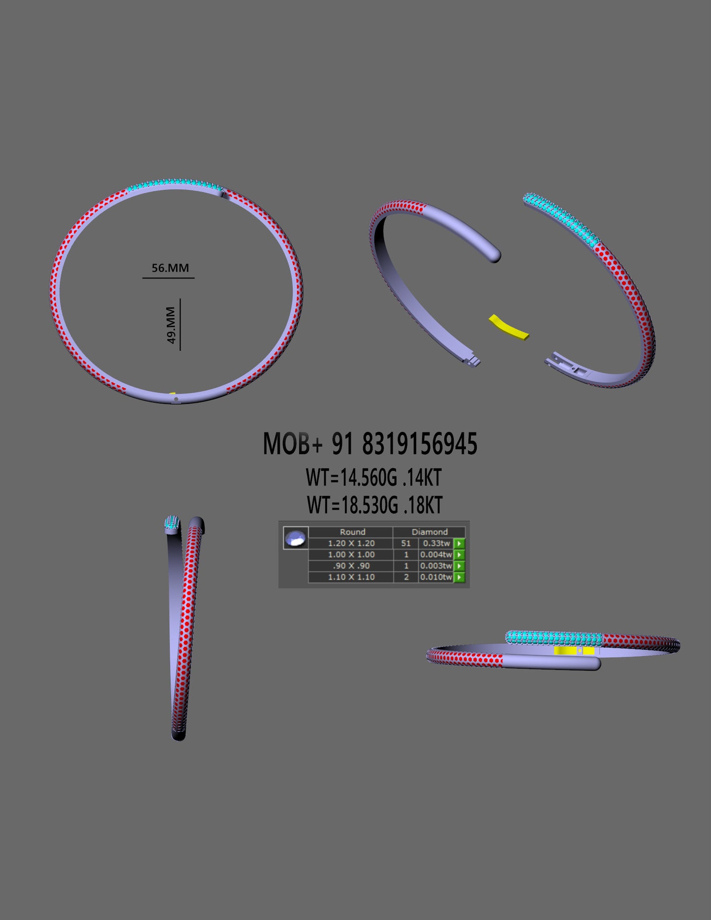 pave Open Bangle CAD