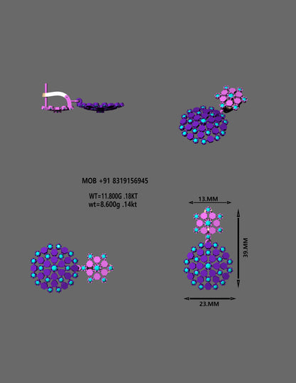 Hexa Cluster Drop Earrings | Precision 3D CAD Design