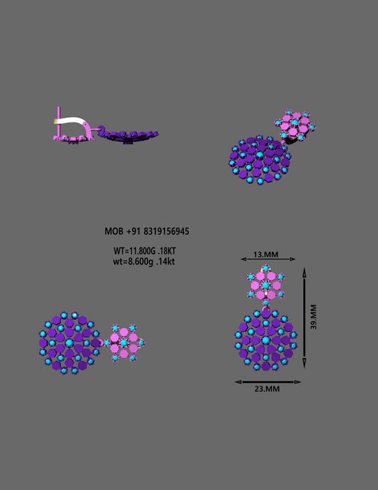Hexa Cluster Drop Earrings | Precision 3D CAD Design