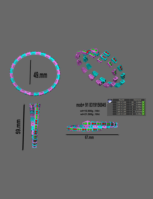 Round Stone Bangle CAD