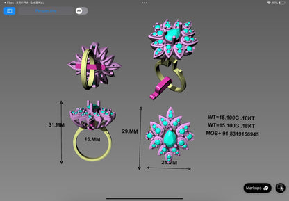 Majestic Petal Radiance Ring CAD Design