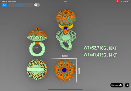 Evergreen Dome Petal Ring CAD