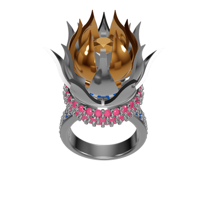 Lotus Bloom Diamond Ring CAD Design 3D Jewelry Model