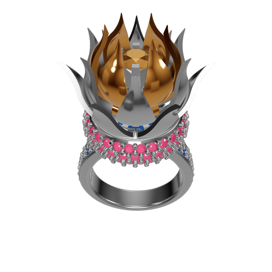 Lotus Bloom Diamond Ring CAD Design 3D Jewelry Model