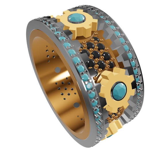 A luxurious floral-inspired CAD ring design featuring intricate multi-row detailing with pavé settings